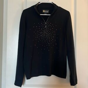 Vintage Christine Alexander Black Quarter Zip Rhinestone Medium